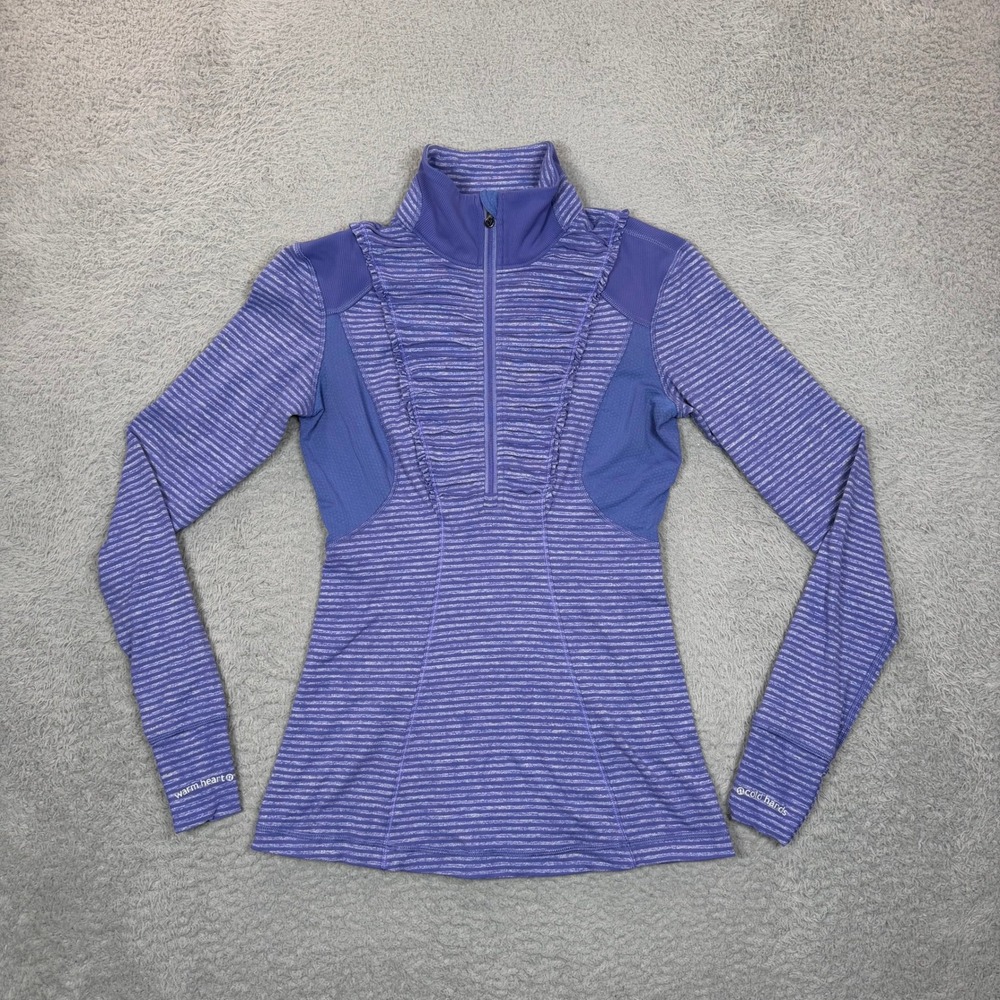 Lululemon Purple Striped Ruffle Half Zip Pullover Thumbholes Size 4